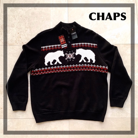 MEN'S CHAPS CLASSIC FIT BUTTON BEARS SWEATER - Picture 3 of 8
